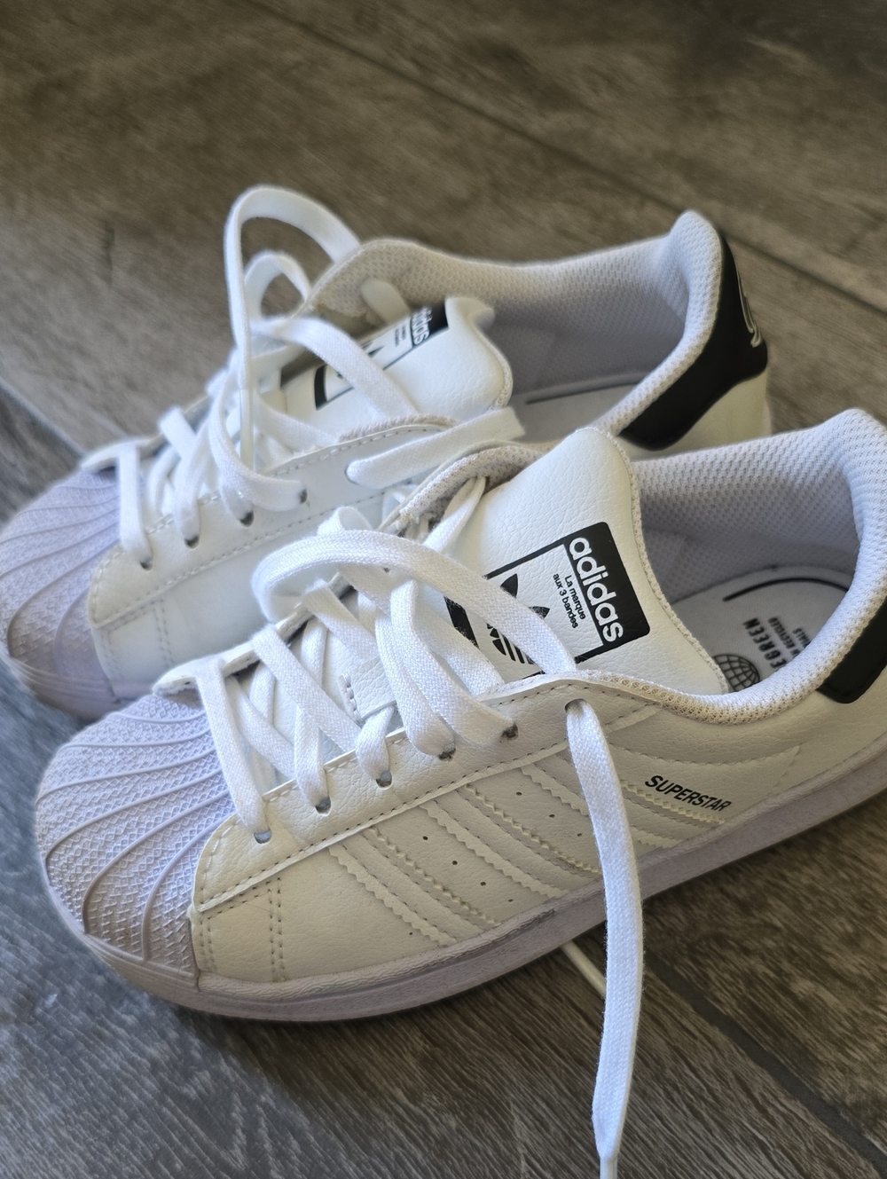 Adidas Superstar Kids White Sneakers with Black Heel Tab Ortholite 12k